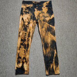 LEVI'S 511 Jeans Men 34x32 Black Slim Fit Bleach Dyed Distressed Skulls Denim